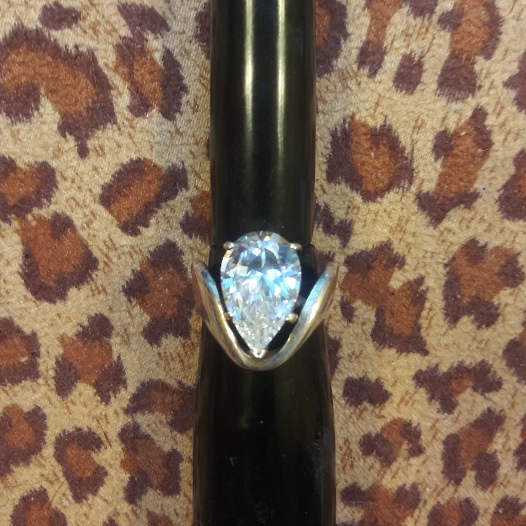Vintage Esposito Art To Wear Sterling Ring 5 Carat Pear Cubic Zirconia Size 7